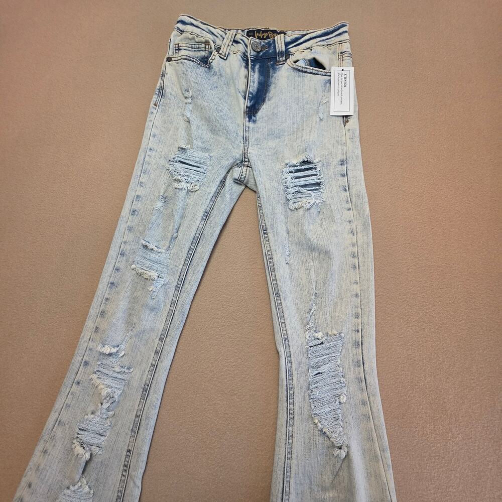 Indigo Rein High-Rise Flare Bleached Distressed Stretch Jeans Sz 25x32.5 NWT
